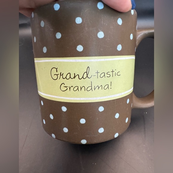 Hallmark “Grand-tastic Grandma!” Brown And Yellow Blue Polka Dots Coffee  Mug - Picture 2 of 6